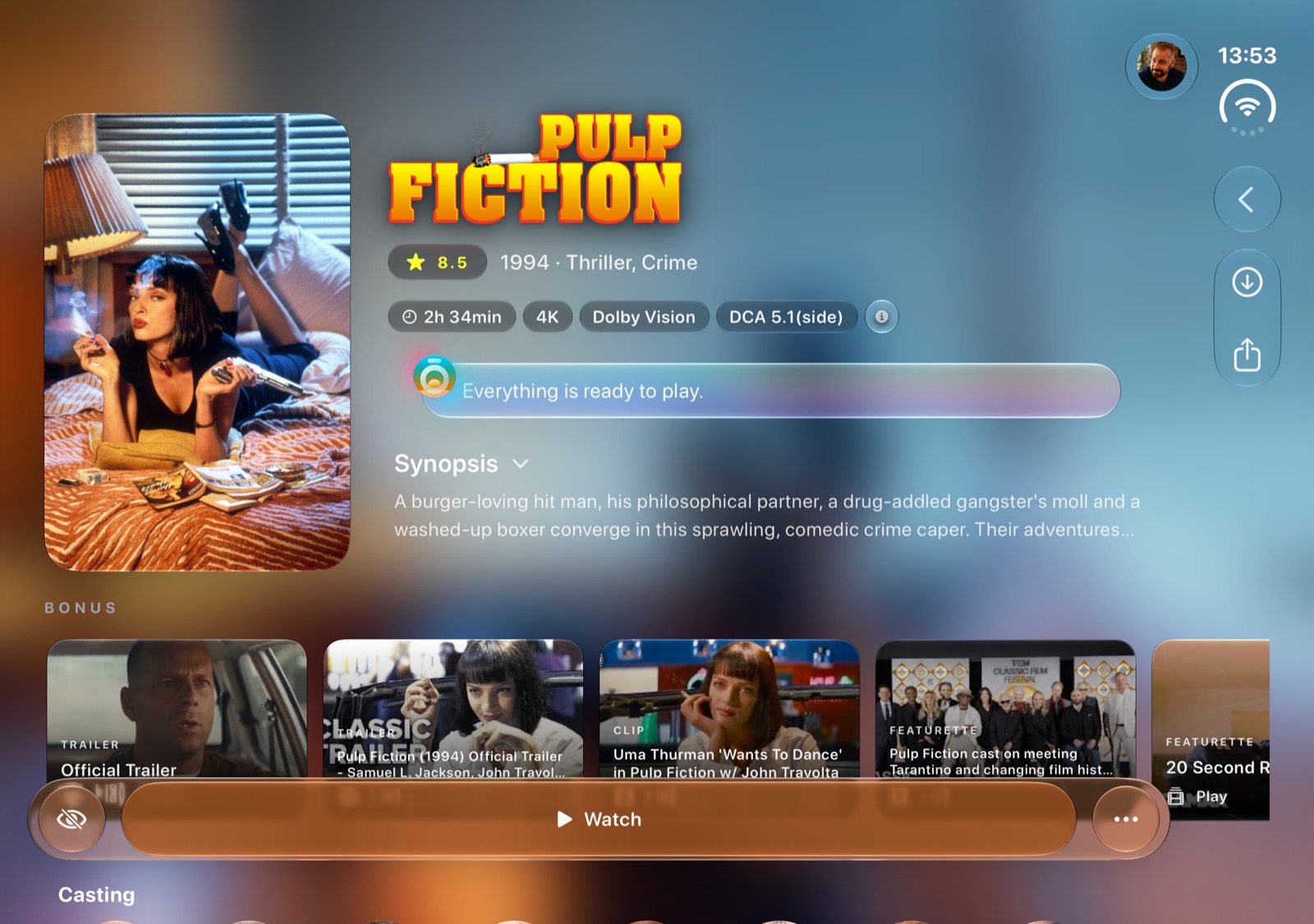 Pulp Fiction detail page on iPhone Duo